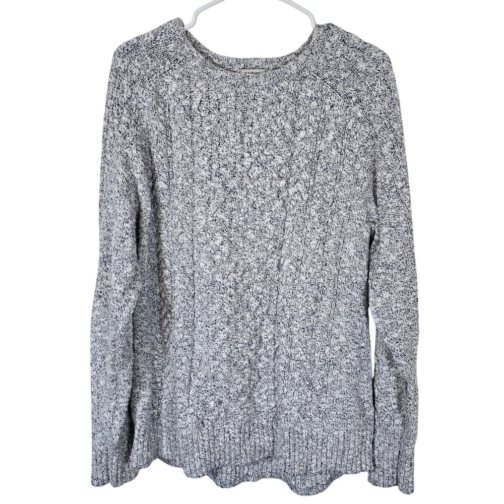 L.L. Bean Cable Knit Sweater Women's L Navy White Marled Cotton Classic Casual